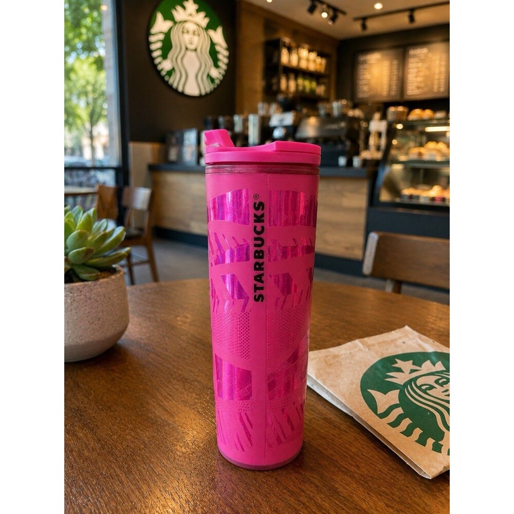 Starbucks 2021 Magenta Pink Ribbon Cold Cup Tumbler 16oz Sip Lid Retired NEW